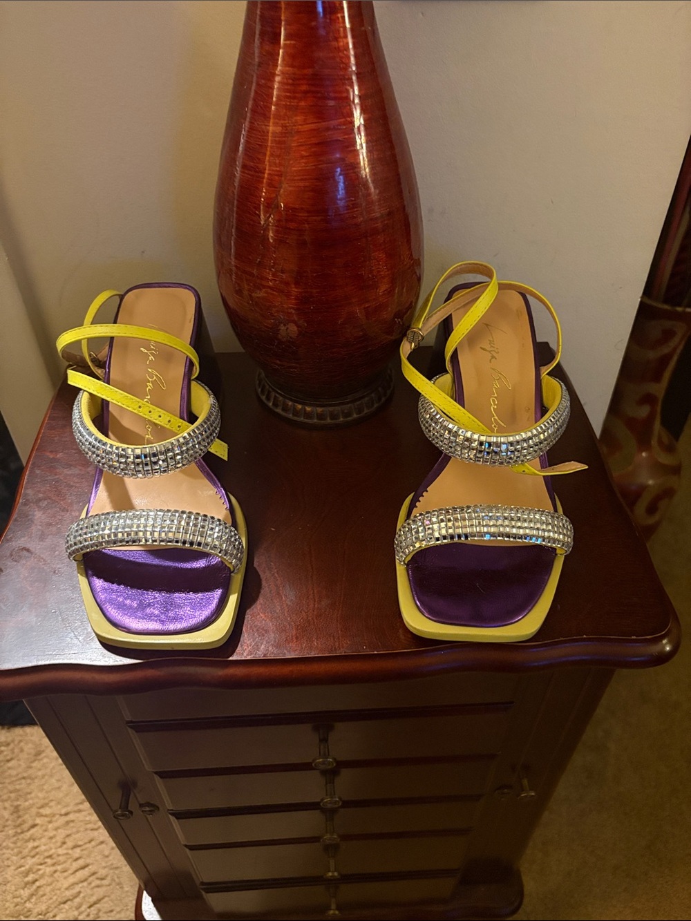 Luiza Barcelor Lime Green and Purple Crystal Strap Women's Sandals